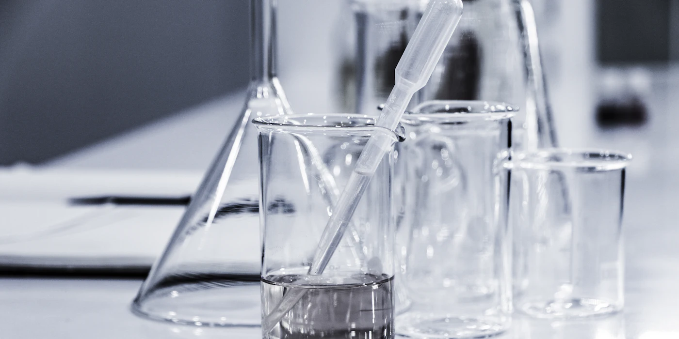 Glass beakers and a pipette for measuring a solution