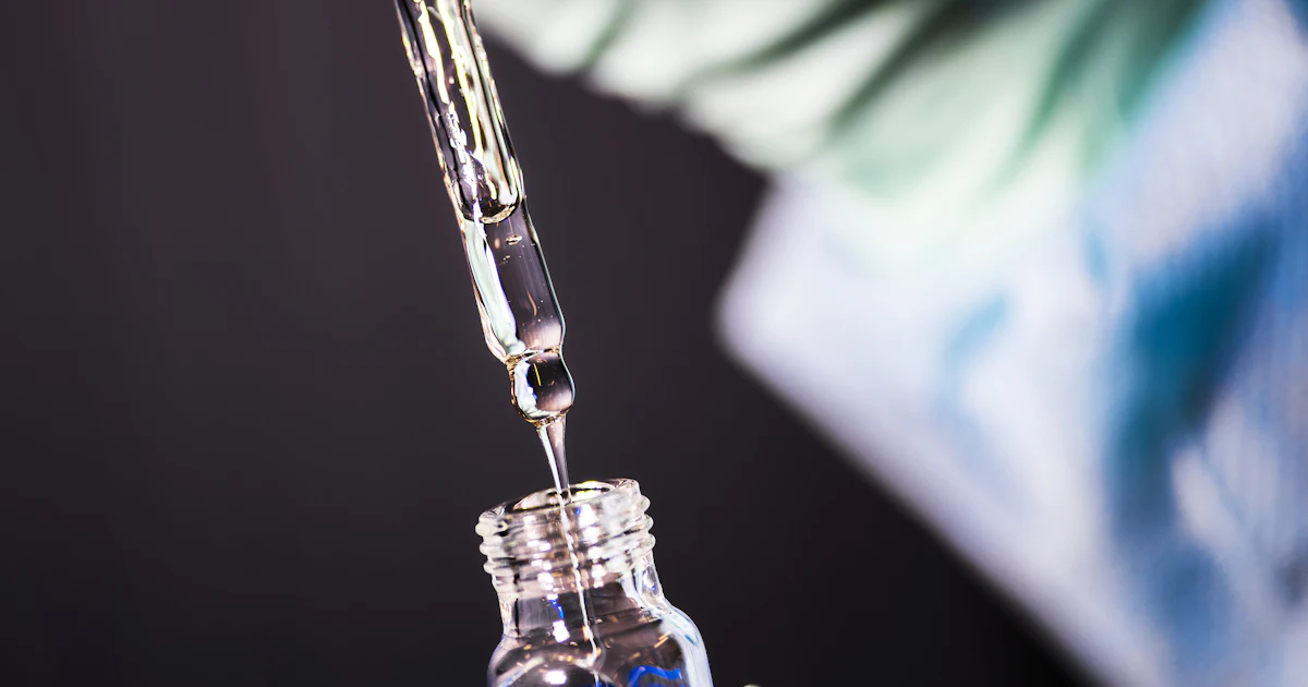 Liquid dripping from a pipette into a vial Liquid dripping from a pipette into a vial